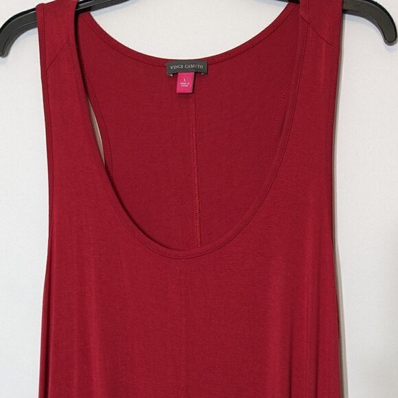 WOMEN'S "Vince Camuto" Red Rayon Knit, High-Low, Maxi Tank Dress; Size L - Picture 2 of 5